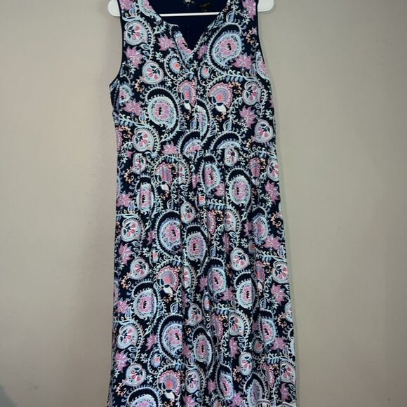 Talbots Floral Paisley Dress Blue Sleeveless Lightweight Split V-Neck Size 10P - Picture 3 of 9